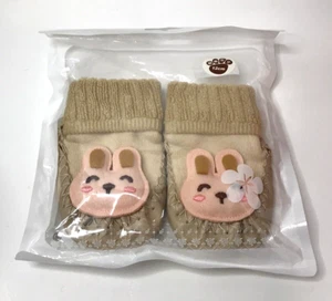 Beige Baby Toddler Slippers Socks non Slip 3D kitty Warm New 6-12 Months - Picture 1 of 4
