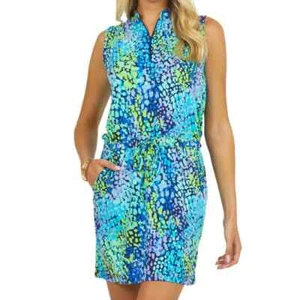 Neu mit Etikett Damen IBKUL CAMILLE MARINEBLAU ärmellos Kordelzug Golfkleid - S M L & XL - Bild 1 von 1