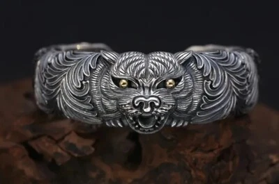 Armreif Tigerkopf Retro Offenes Armband Für Männer Original Little Big Horn - Bild 1 von 4