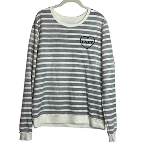 Well Worn Womens Sweatshirt XL Gray White Striped Lazy Lightweight Fleece Lined - Picture 1 of 4