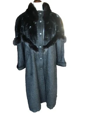 De Colección Años 80 Norma Canadá PIEL DE ZORRO AZUL/Nutria/Mohair Abrigo Largo Negro Chaqueta Talla S Foto 1 de 4