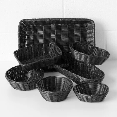 Set of 2 Black Poly Rattan Wicker Storage Baskets Fruit Bread Food Display Decor - Image 1 of 3