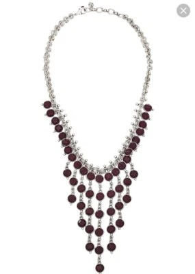$65 Lucky Brand Silver Tone Red Jade Bib Necklace LK15a - Image 1 of 4