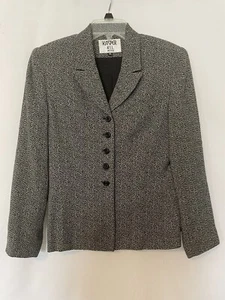 KASPER A.S.L. Petite Black and White Herringbone Print Lined Blazer Size 6P - Picture 1 of 5