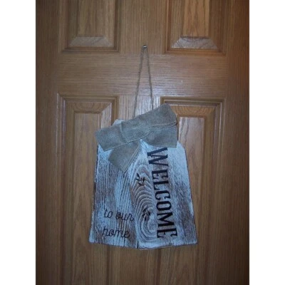 Letreros colgantes de etiquetas de puerta de madera grandes Welcome To Our Home Foto 1 de 2