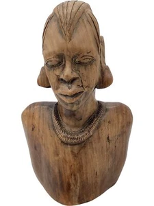 Handcrafted Wooden Tribal Bust Sculpture Figurine Rustic Decor 70-80cm - Picture 1 of 5
