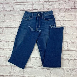 Old Navy Rockstar Jeggings Jeans Girls Size 12 High Rise Distressed Raw Hem - Picture 1 of 12