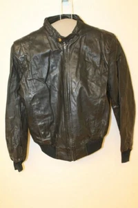 MENS CASABLANCA VINTAGE BLACK LEATHER MOTORCYCLE/CAFE RACER JACKET SZ 42 - Picture 1 of 8