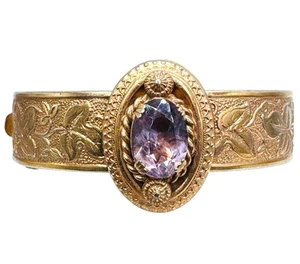 Victorian Genuine Amethyst Floral Repousse Hinged Bracelet Nice - Picture 1 of 10