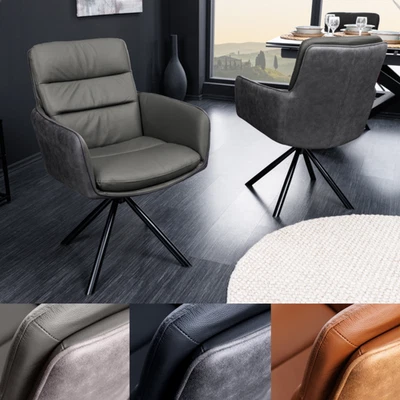 Drehbarer Stuhl BIG GEORGE - FARBWAHL - Echtleder Mikrofaser Armlehnen Retro - Bild 1 von 4