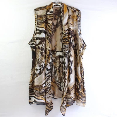 Susan Graver Women's 2X Animal Print Sleeveless Sheer Open Front Kimono - Image 1 of 4