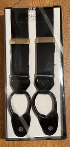 Trafalgar nero 100% seta con bretelle estremità in pelle nera matrimonio formale nuovo con scatola - Foto 1 di 3