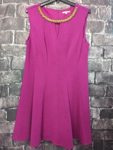 Studio One Women's Dress Size 16W Fuchsia Fit & Flare Beaded Neck Zip     [VV37] - Picture 1 of 12