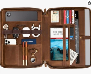 Awesometik Organisateur en Cuir, Sac pour Ordinateur Portable Cuir Véritable Plein Grain, Crazy Horse - Photo 1/8