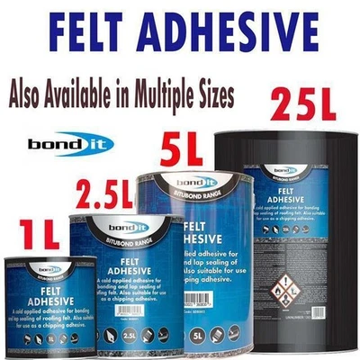 Neues AngebotBond It Schwarz Filz Kleber Dachpappe Filz Werkzeuge DIY Bau Handel 1L/2,5L/5L/25L