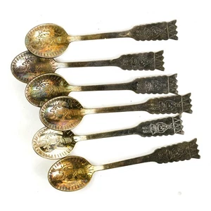 6 Vintage Rentier Hirte Schweden Souvenir Löffel Set - Bild 1 von 2