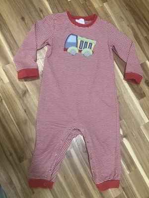 Stitchy Fish 3t Kids Appliqué Red Bodysuit Truck Plaid Jumper Romper Striped - Image 1 of 4