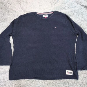 Tommy Jeans Pullover Herren XL Blau Logo Flagge Preppy Freizeit Komfort Kuschelig Waffel - Bild 1 von 10