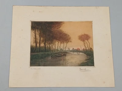 Estampado grabado vintage firmado a lápiz Lucien Davril Dasselborne 'Le Canal' Foto 1 de 4