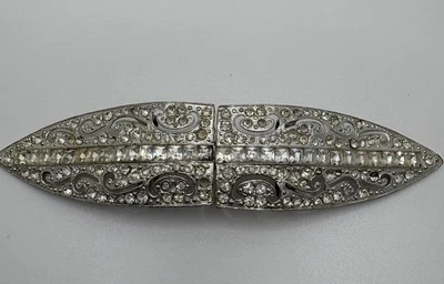 C 1940s Art Deco Tono Plata Estrás Vestido Hebilla Cinturón/Clip Bufanda Foto 1 de 4