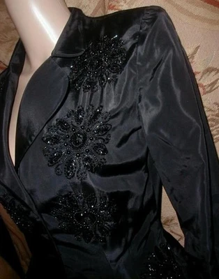 Traje de noche chaqueta vintage años 40 negro con cuentas y lentejuelas cintura 36 busto Foto 1 de 4