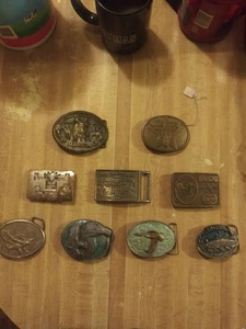 Lot of 9 Vintage Belt Buckles – Western, Patriotic, Wildlife, Novelty,  - Picture 1 of 22