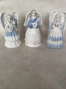 Vintage Set Of 3 Angel Bells With Lute, Guitar, Praying 5.5" Collectible Bells - Picture 1 of 11