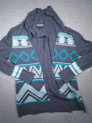 Cárdigan suéter para mujer Allison Brittney XL gris patrón azteca acrílico abierto Foto 1 de 4