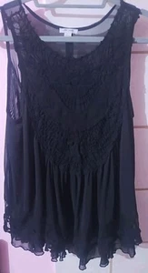 Ultra Pink Sleeveless Blouse Size L Tiered Black, Lace Front, Sheer Back Gothic - Picture 1 of 6