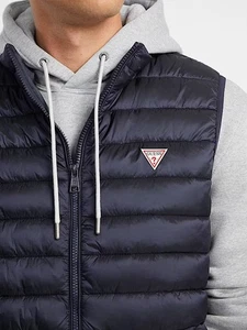 Guess Puffer Vest Men's Hooded Zip Front Black Size XXL - Picture 1 of 6