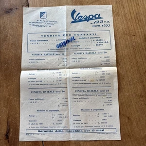 Listino Prezzi Uffic. VESPA 125 1955 Rivendita MOTOCICLETTE PIAGGIO SARPI GENOVA - Foto 1 di 5