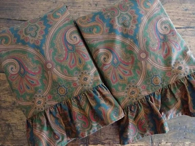 RALPH LAUREN BROWN Multi ELIZABETH PAISLEY Equestrian 2 RUFFLED KING SHAMS - Image 1 of 4