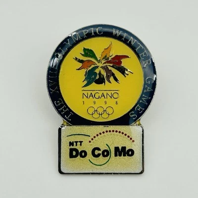 VINTAGE Nagano Olympics Pin Button Japan Silver Toned Antique Logo NTT Mens - Image 1 of 4