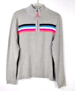 Suéter J.Crew Para Hombres Talla L Gris Algodón Arco Iris Rayas Tejido Apretado Cuello Simulado 1/4 Cremallera - Imagen 1 de 7