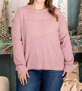 Andree By Unit Womens 2x Round Neck Long Sleeve Ribbed Top Shirt Mauve Pink NWT - Picture 1 of 3