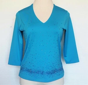 Cervelle Top Blouse NEW w/ Tags Solid Blue Sparkling Accents Womens Small - Picture 1 of 11
