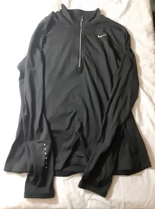 Women Large Nike Dri Fit Long Sleeve Running Shirt Black 1/4 Zip Pullover - Picture 1 of 6