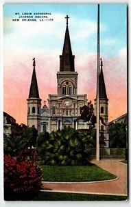 Postcard St. Louis Cathedral Jackson Sq French Quarter New Orleans Lousiana UNP - Picture 1 of 2