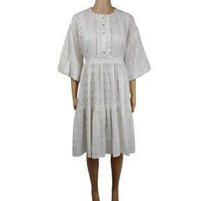 Wiggy Kit Ivy Womens White 100% Cotton Embroidered A-Line Dress Size XS - Picture 1 of 8