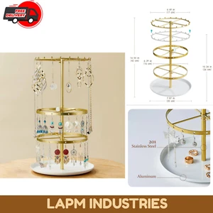 Rotating Earring Holder Organizer: Earrings Tree Display & Gold + White - Picture 1 of 10