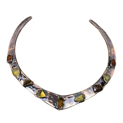 Natural Hessonite Rough Copper Wife Choker Bezel Electroformed Necklace Jewelry - Image 1 of 4
