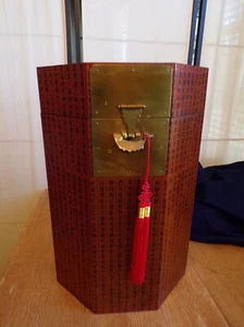 Red Lacquer Chinese Octagonal Box Cocktail Table w/Storage/Key/Oriental Writing - Picture 1 of 14