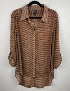 Clara Sun Woo Tunika Top Damen Übergröße 1X durchsichtig geometrisches Muster Knopfleiste Bluse Kunst - Bild 1 von 10