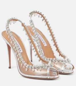 Aquazzura 'Temptation' Crystal Embellished PVC Silver Sandal Heels - Picture 1 of 16