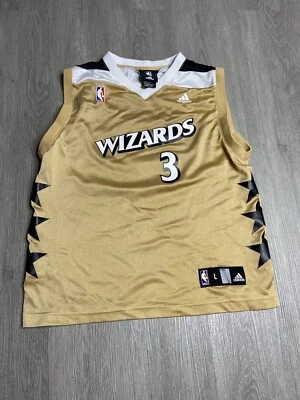 Rare Washington Wizards Addias Jersey #3 Caron Butler Boys Size Large Gold NBA - Image 1 of 4