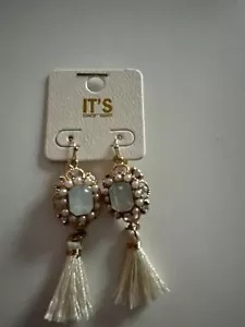 NUEVOS CON ETIQUETAS Pendientes Marca It's Sense Oro Borla Piedra Gancho Perla Elegante Vestido - Imagen 1 de 4
