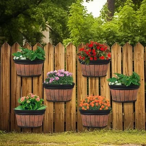 6 Pcs Wall Hanging Planters Outdoor Pot Planter Wine Barrel Planter Distressed - Picture 1 of 6
