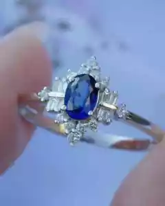 2.25Ct Oval Cut Lab-Created Blue Sapphire Engagement Ring 14K White Gold Plated - Picture 1 of 5