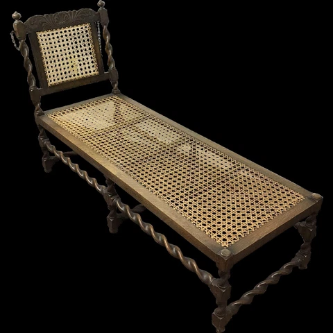 Rare Antique English Dark Oak Barley Twist Daybed Chaise Lounge Adjustable Back Cover