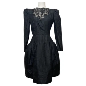 Vintage 80s Prom Dress size 8 Black lace bubble skirt goth gown Ann Lawrence - Picture 1 of 10